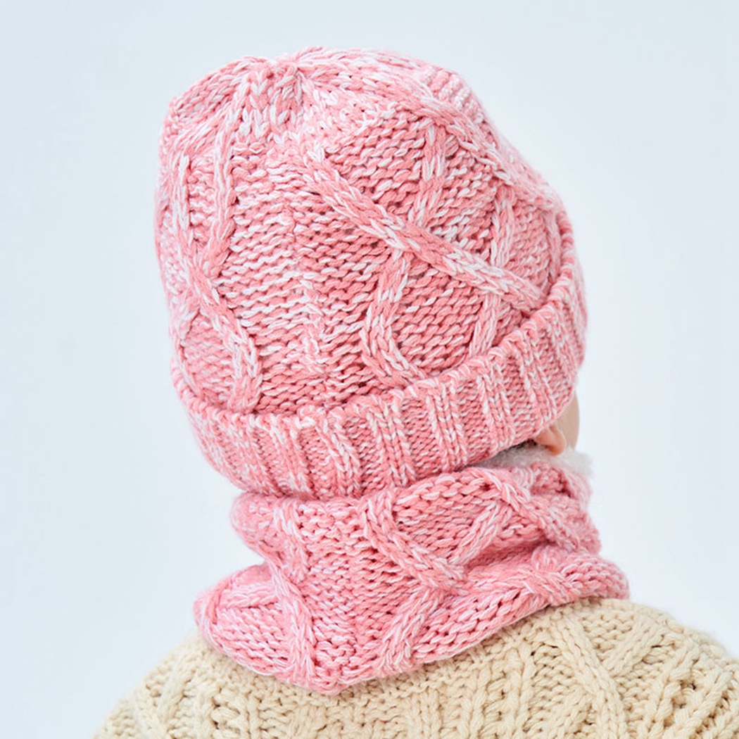 Warm Fleece Knitted Beanie Caps Snood Set Winter Outdoor Baby Kids Hat Scarf Children Hats Skullies Boys Girls Ski Caps Bonnet