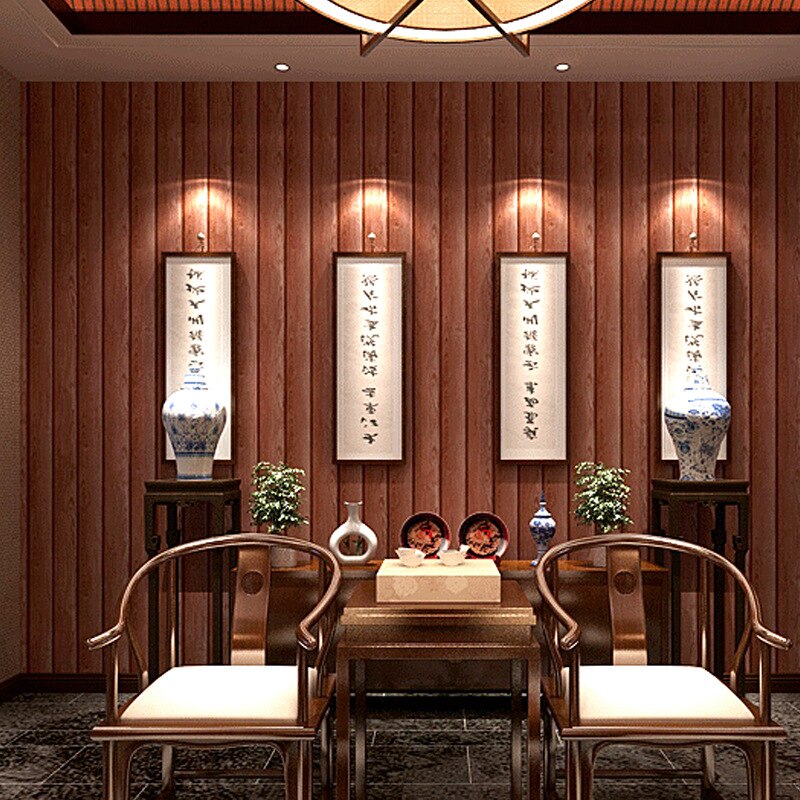 3D wood texture Chinese imitation wood grain wallpaper log color antique wood ceiling ceiling wallpaper