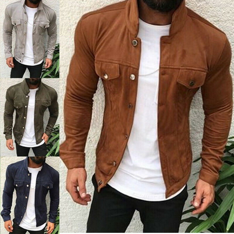 Heren imitatie suède slim-fit enkelrijs cargojack herfst winter casual effen kleur herenjas met zakken grijs groen koffie