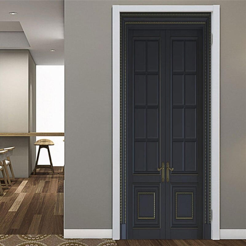 Modern Black Door Frame Wallpaper European Style Door Sticker PVC Self-Adhesive Waterproof Decal Living Room 3D Sticker