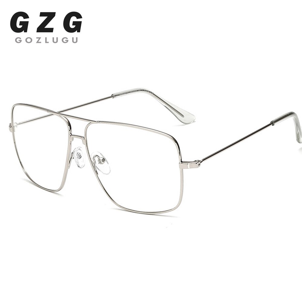 GOZLUGU Vintage Gold Metal Frame Brillen Heren Dames zonnebril Retro Vierkante Optische Lens Eyewear Nerd Clear Lens Bril: silver