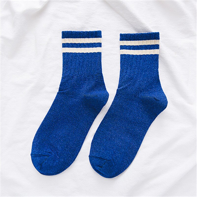Calcetines a rayas con purpurina para mujer, para invierno, Harajuku, chicas brillantes, ropa de calle, divertidos: Sapphire blue