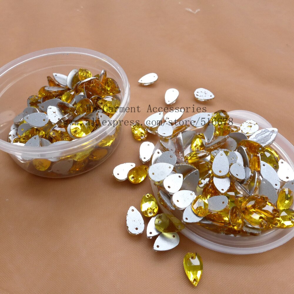 100 stuks/partij Clear Kristallen Geel Rhinestone Naai Acryl Flatback Strass Crystal Steen Voor Kleding Jurk accessoires