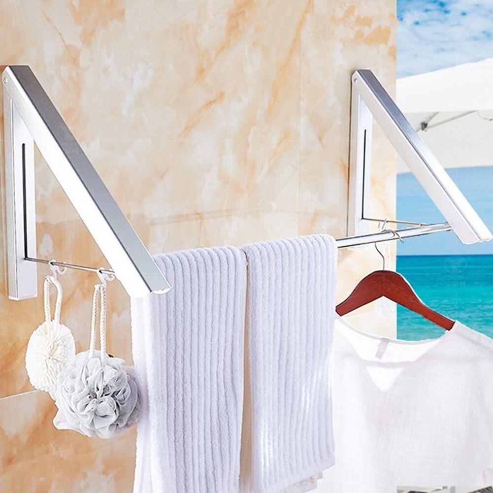 Folding Wall Mounted Laundry Balcony Home Clothes Hanger Drying Rack Tool Bathroom Retractable Multifunction Adjustable Indoor