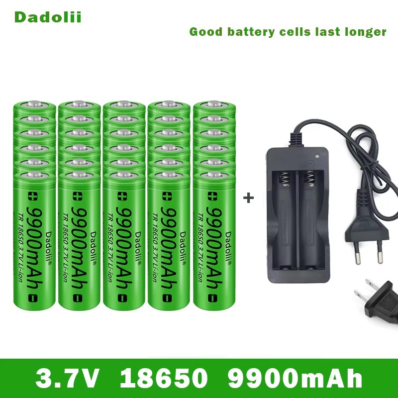 18650 Battery Rechargeable Battery 3.7V 18650 9800mAh Capacity Li-ion Rechargeable Battery For Flashlight Torch Battery+Charger: Clear