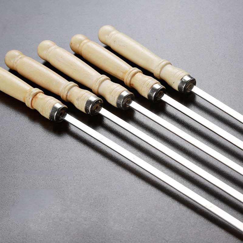 TURDOS 10PCS Big Size Skewers Stainless Steel shish Kebab Barbecue Tools for Charcoal Grills Forks High Strength Roast Party