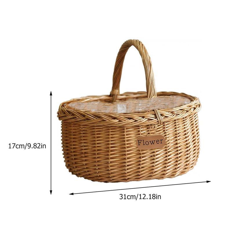 1Pc Tote Basket Picnic Basket Weaving Basket Willow Weaving Basket Portable Outdoor Fruit Storage Holder: 7