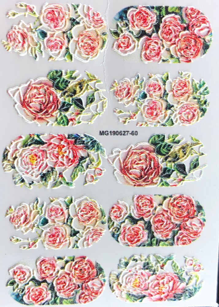 3d akrylgraverade nageldekaler rosa blomma gröna blad vattendekaler empaistiska nagelvattenrutschbanor  z0303: 11