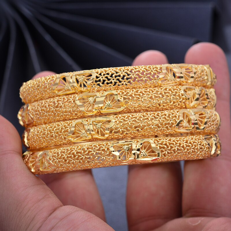 Wando 4Pcs 24K Arab Gold Color Bangles for Women/Girl Middle East Dubai Bangles&Bracelet Wedding Jewelry Ethiopian African Part