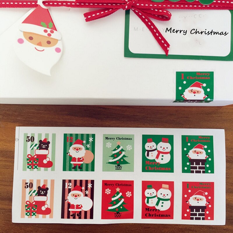 10Pcs Colorful Merry Christmas Stamp Seal Labels Sticker DIY Cakes Sticker kitchen label stickers for jar sticker label