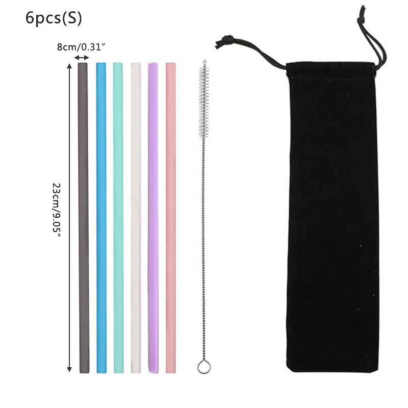 Food grade silicone straw drinking straws Reusable silicone straw FDA certification Environmental protection bar accessories: 6pcs small Straight