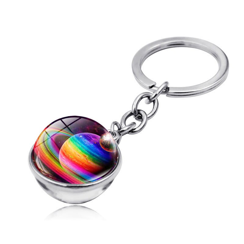 Moto Keychain Key Ring Chain Glass Ball Keyring Solar System For Friend Auto Accessorie Motorcycle Keychain Keys Holder: Black