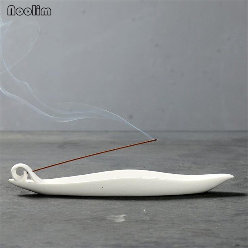White Porcelain Boat Incense Stick Burner Home Teahouse Office Decor Aromatherapy Ceramic Incense Stick Holder Censer: White