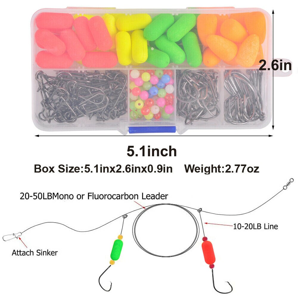 230pcs Pompano Rig Making Kit Surf Fishing Rig Float Bottom Rig Parts Snell Hook For Saltwater Fishiing Surf Fishing