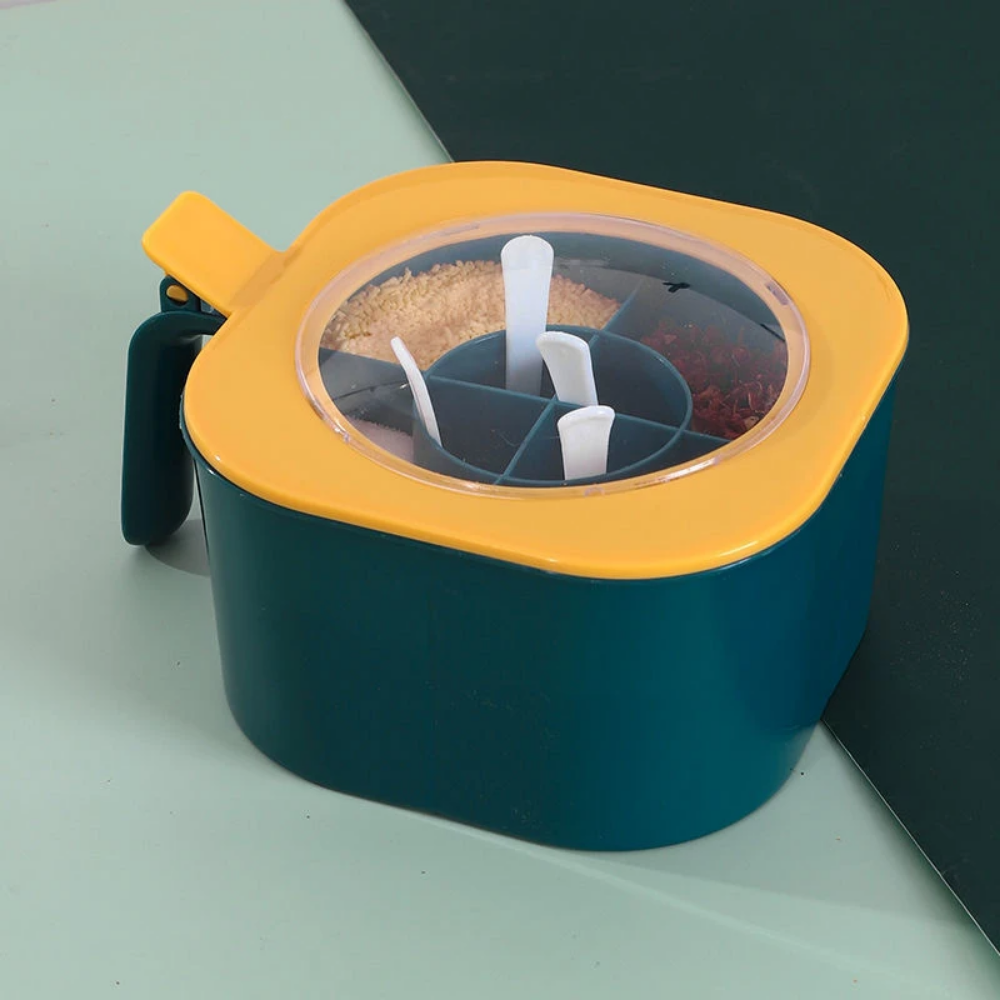 4 i 1 krydderboks med skjeer, flerroms urte- og krydderkrukker, krydderkrukke, oppbevaringsbeholder til kjøkkenkrydder