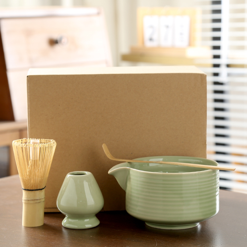 Japanese Matcha Tea Set Whisk Stand Tea Ceremony Matcha Bowl Grinder Brushes Tea Tools Holder Tea-making Tea Accessories: light yellow