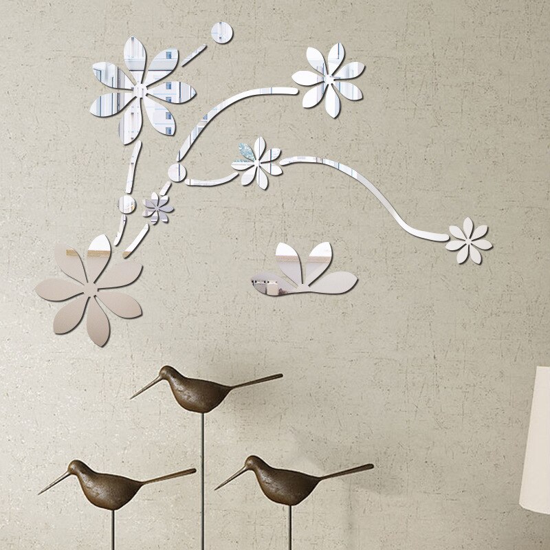 Blume Reben Acryl Spiegel Zauberstab Aufkleber Wandbild Schlafzimmer Wohnzimmer Dekor Hause Dekoration Zubehör