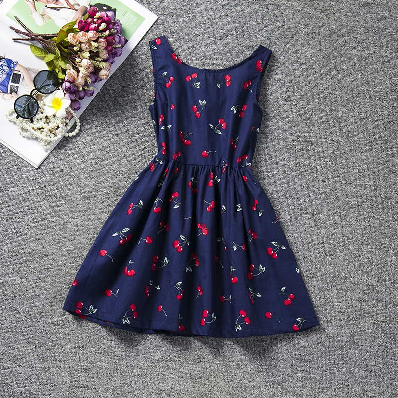 ¡Novedad de ! Ropa de niña, vestido de princesa de verano para niñas pequeñas con espalda en V, vestido de baile con tutú de cereza, ropa de para niños: blue / 5