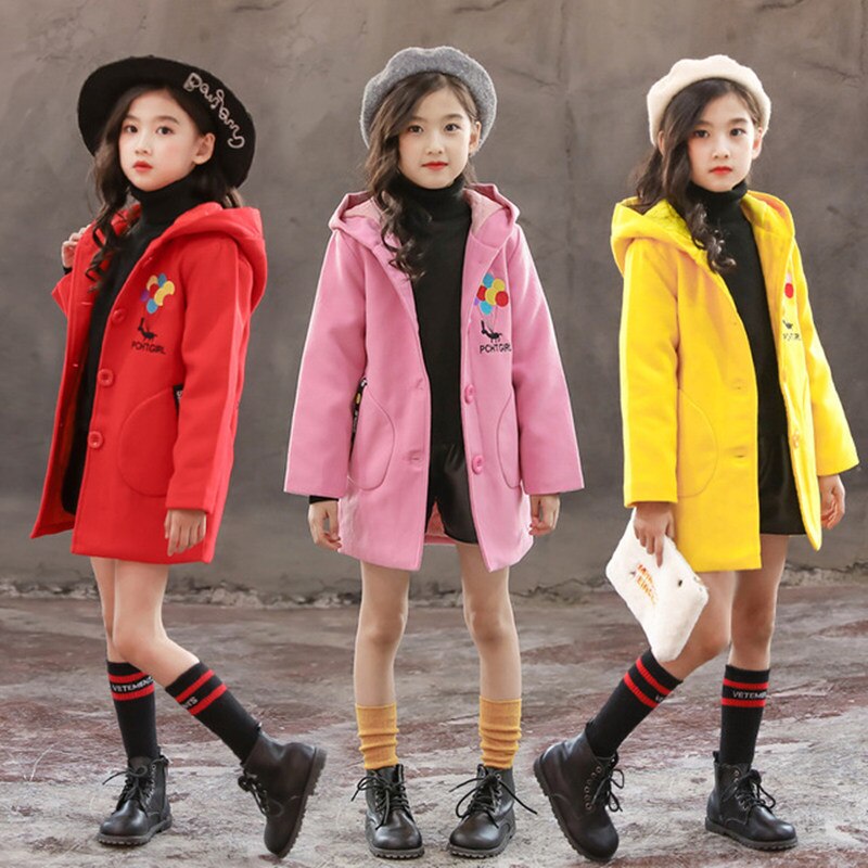 Piger ulden frakke uld blandinger lang sektion mellem og stor børnefrakke trend ballon uld frakke