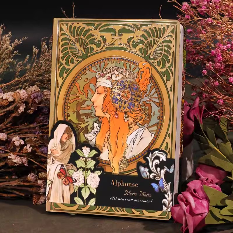 Mucha's Famous Painting Series Retro Hardcover Notebooks Classic Color Page Illustration B6 Diary Student Notepad: Yellow