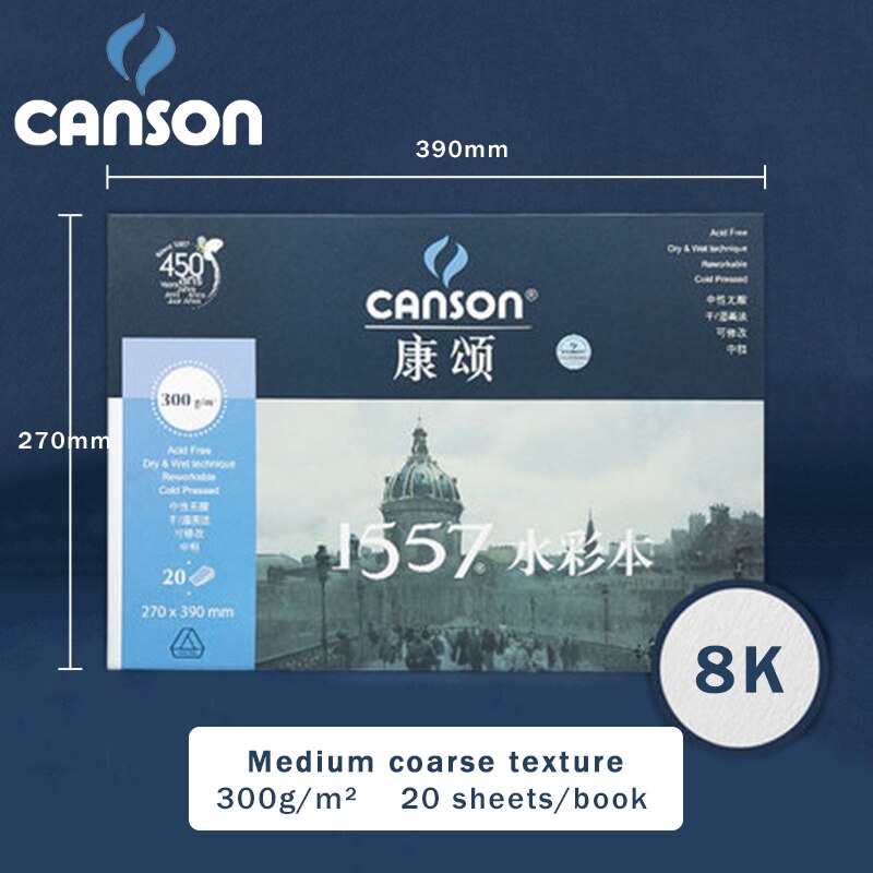 CANSON Watercolor Book/Pad/Paper 8/16/32K A3/A4/A5 180/200/250/300g/m² Art Drawing Watercolor Paper Stationery 1557: 1557-book-300g-8K