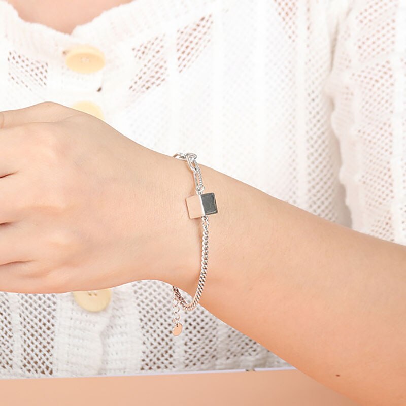 Foxanry Vintage Punk 925 Sterling Silver Chain Brcacelet for Women Simple Geometric Handmade Party Jewelry Gitfs: Default Title