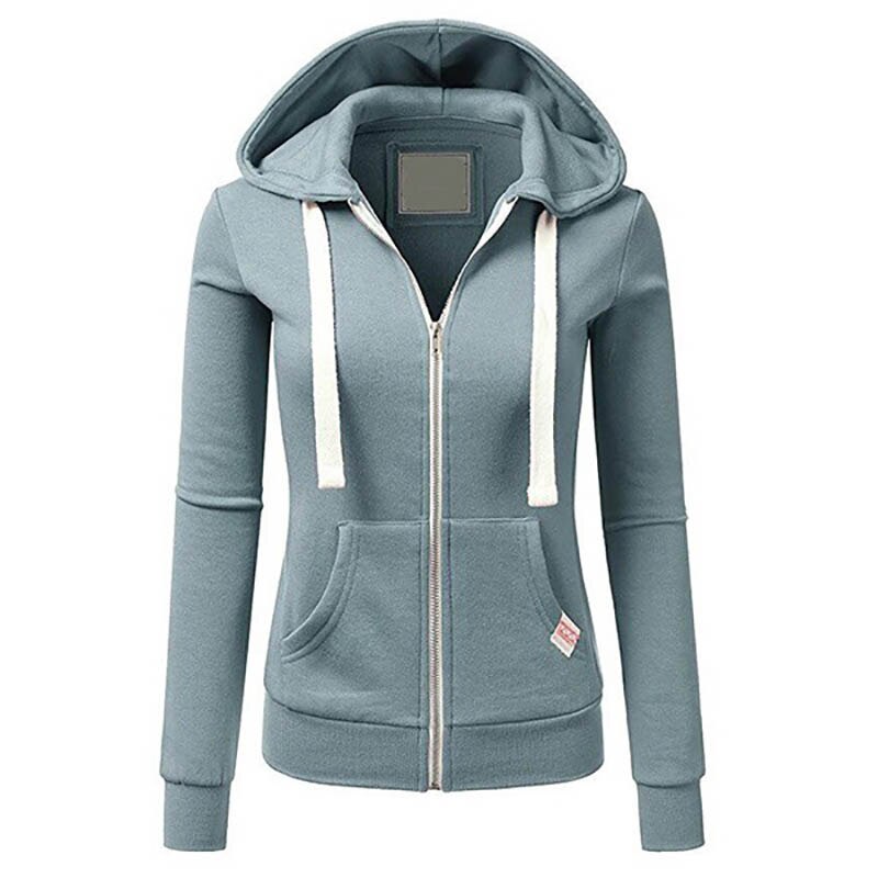Ranberone – veste de sport à capuche pour femme, sweat-shirt à manches longues, fermeture éclair, couleur unie: S / Light Blue