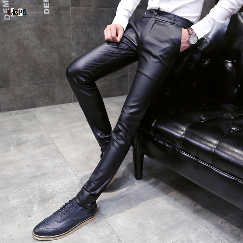 Idopy Men`s Punk Leather Pants Business 