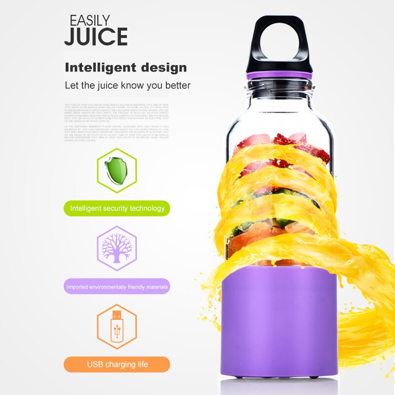 500ml draagbare oplaadbare blender elektrische sapcentrifuge beker groenten fruit sapmaker fles sapcentrifuge blender mixer
