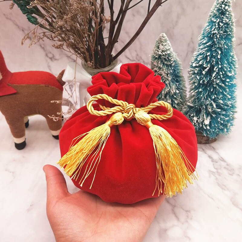 red Velvet Drawstring Closure Pouch Jewelry bag Birthday Wedding candy bag Party Festival Supplies 12*17cm 1PC: 7