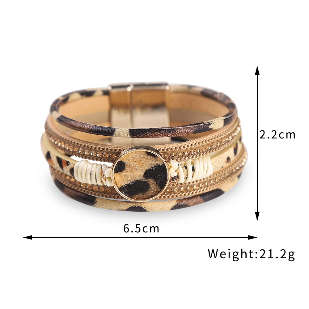 WYBU Four Styles Charm Leopard Bracelets for Women Teen Girls Multilayer Wide Animal Cheetah Print Leather Wrap Bracelet Jewelry