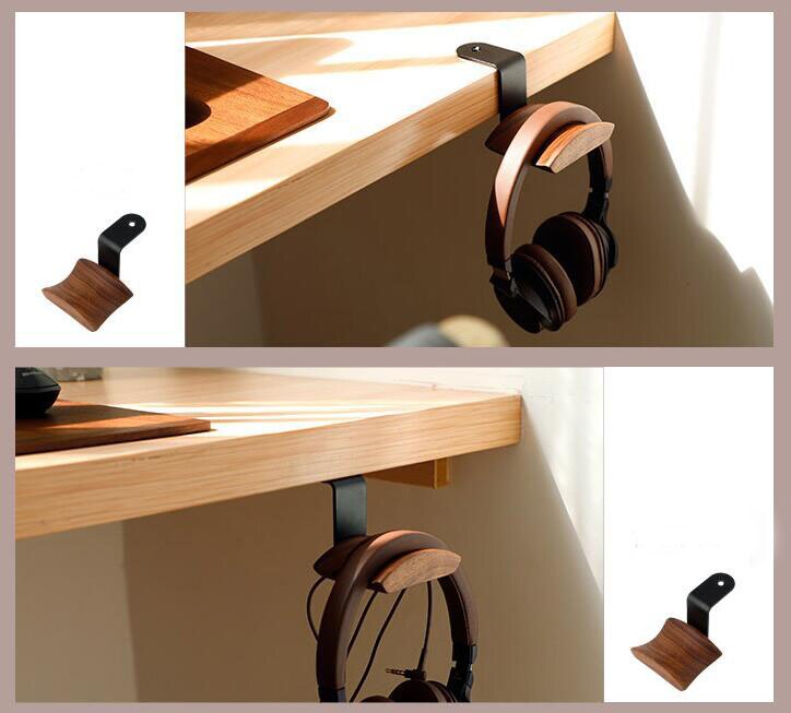 Support de casque en bois de noyer crochet de bureau ruban de table support de support de casque sous le bureau pour Studio Audio et casque de jeu