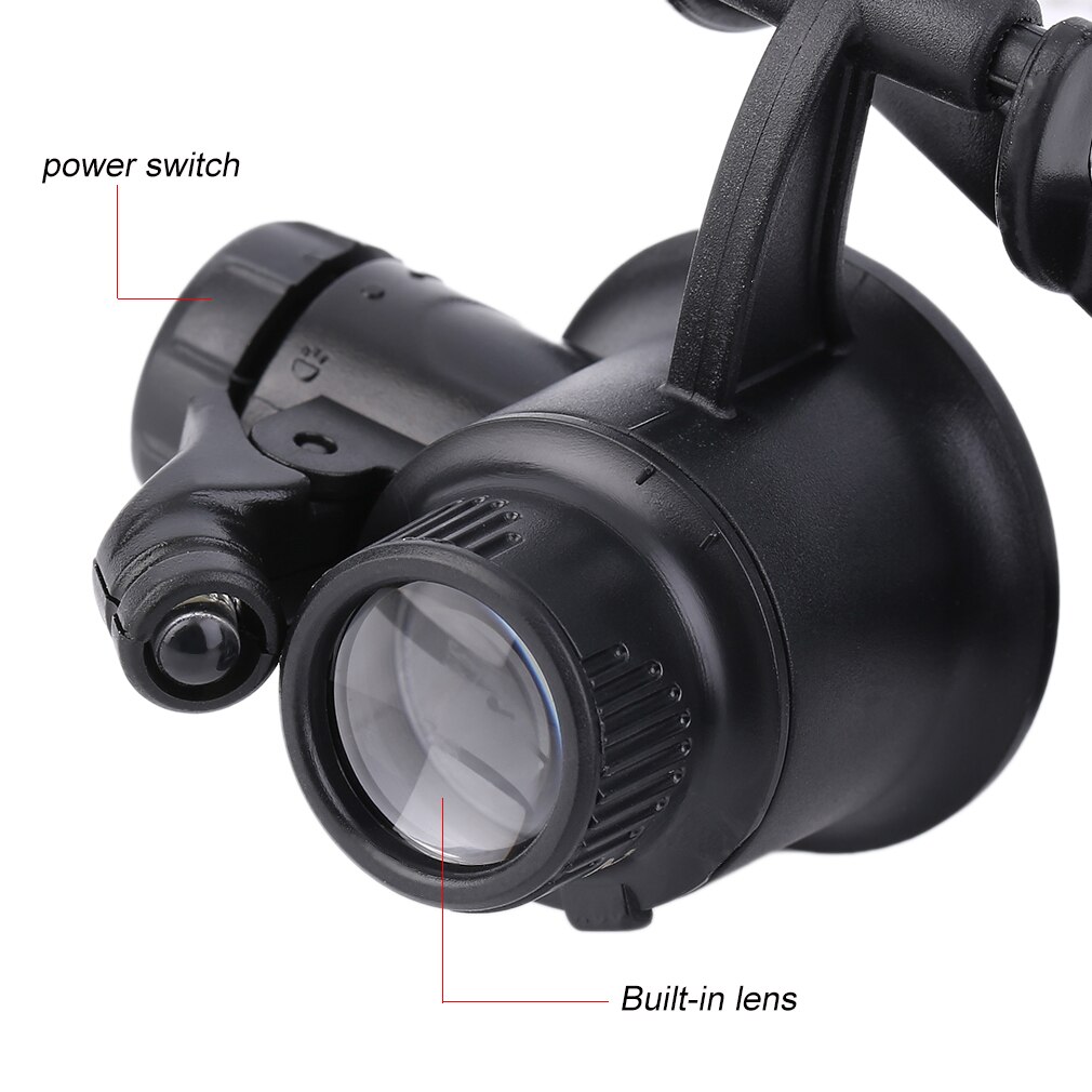 Vergrootglas Bril Loepen Vergrootglas Eyewear Met Led Verlichting Horloge Reparatie 20X Dual Eye Sieraden Loep Lens