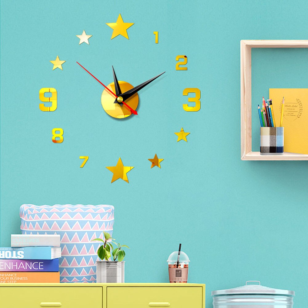 Acrylic wall Clock Home Decorative Wall Clock DIY Strip Rectangular Mirror Wall Sticker: Gold