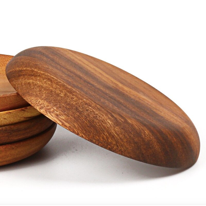 Rund massivt trä tallrik hel trä frukt rätter trä tefat te bricka efterrätt middag frukost tallrik porslin set