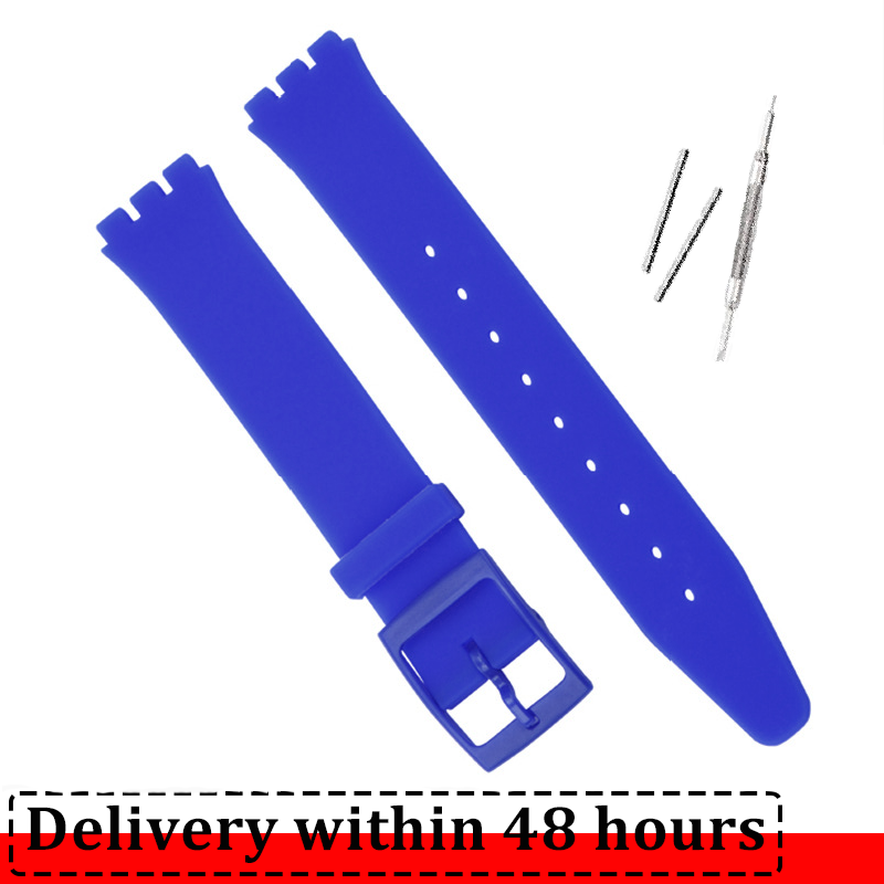 Silikonarmband für Swatch-Uhrenarmband, 16 mm, 17 mm, 19 mm, 20 mm, wasserdicht, weiches Gummi-Uhrenarmband, Handgelenk-Armbinde, Gürtel: Blau Weiß / 16mm