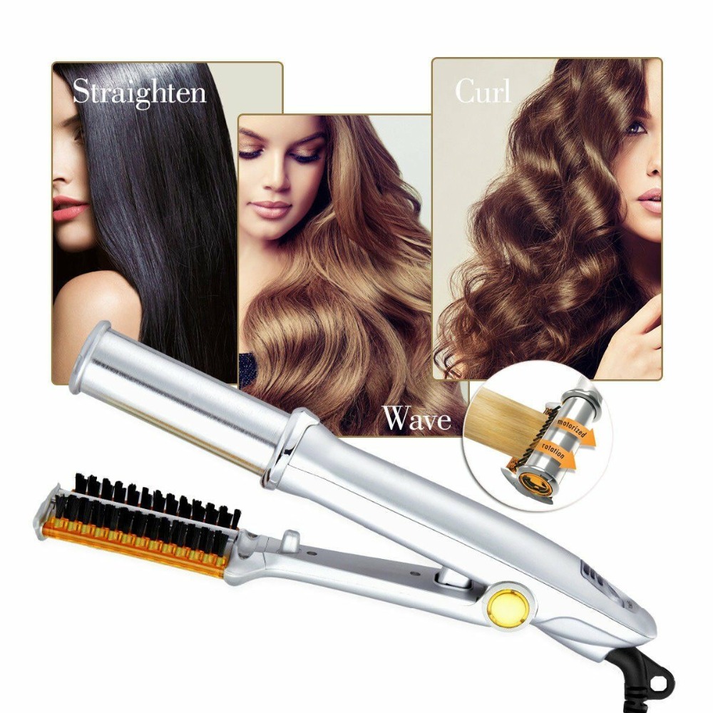 Fer à lisser et boucler 2 en 1, outil de coiffure, plat avec brosse