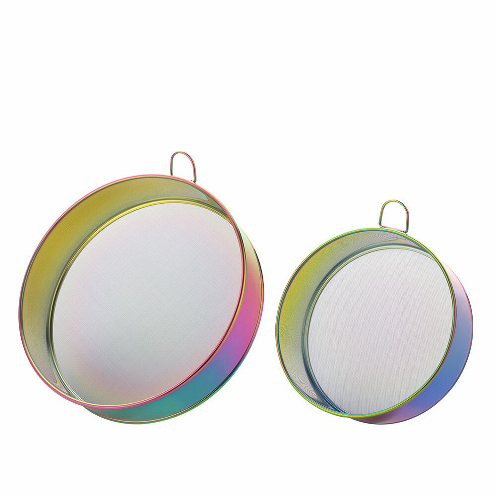 1/2Pcs Cuisine Rond Fine Maille Tamis Filtre À Farine Domestique Tamis à Farine En Acier Inoxydable Filtre à Thé De Cuisson Poudre De Cacao Tamis: rainbow 2pcs