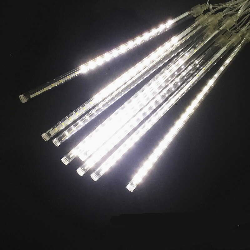 30/50cm 8 tubos lluvia de meteoros luces de cadena LED decoraciones para árboles de Navidad guirnalda de calle para decoración al aire libre Año Navidad: White / US Plug 110V-30cm