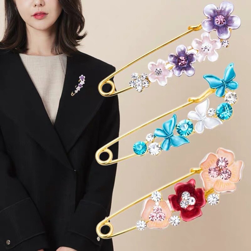 Sjal blomst broche diamant olie lilje tulipan sommerfugl stor nål sikkerhedsnål frakke kjole anti-genskin silke tørklæde spænde