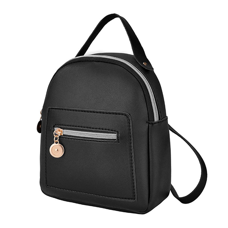 Mini Backpack Women PU Leather Shoulder Bag For Teenage Girls Kids Multi-Function Small Bagpack Female Ladies School Backpack: black