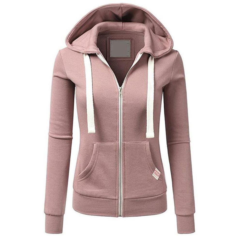 Vrouwen Lange Mouw Sweater Patchwork Effen Kleur Capuchon Rits Toevallige Sport Jas Outdoor Fitness Sweatshirt Kleding: L / Roze