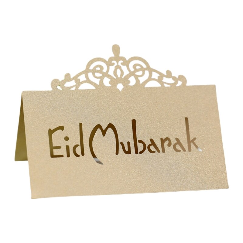 100Pcs 3D Bloemen Kroon Eid Mubarak Tafel Card Ramadan Kareem Holle Letters Papier Placecard Moslim Party Decoratie: 1