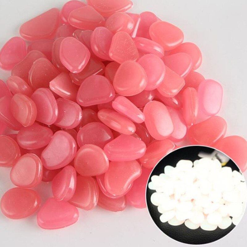25/50Pcs Pebbles Glowing In The Dark Fluorescent Stone Aquarium Fish Tank Garden Lawn Sidewalk Luminous Stone Home Decoration: 25pcs / Pink