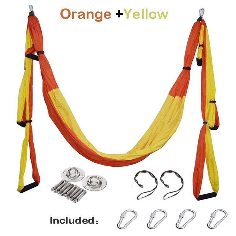 Yoga Hammock Gym Strength Inversion Anti-Gravity Aerial Traction Swing Yoga Belt Set: Orange Yellow