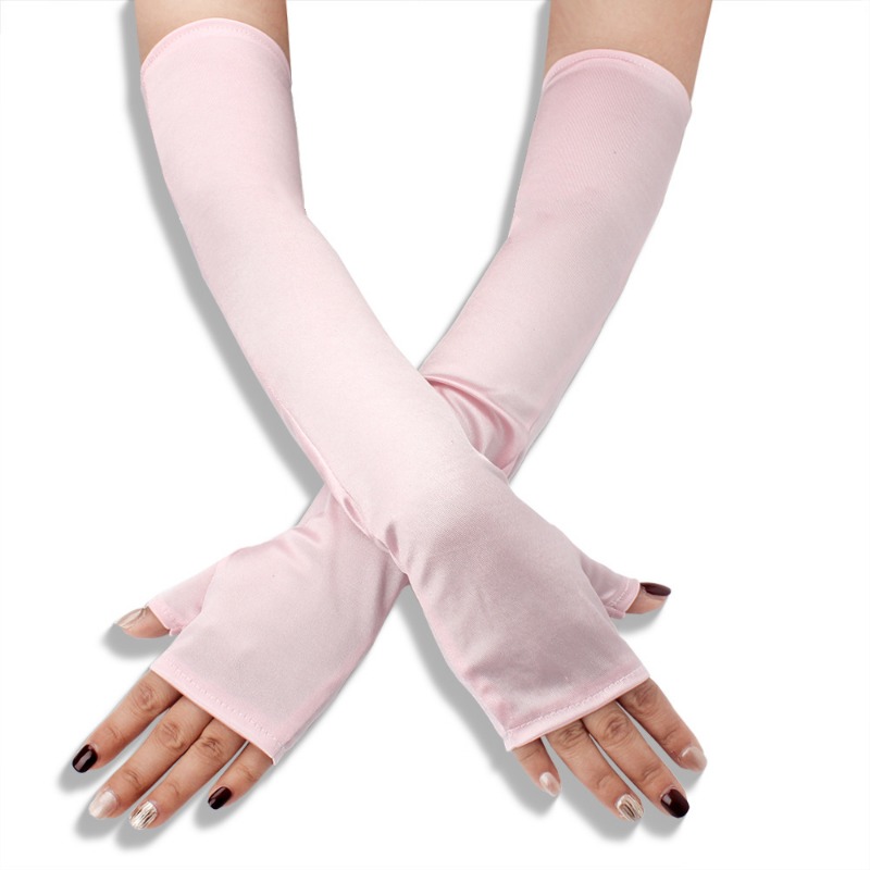 49cm Dames Satijnen Lange Vingerloze Handschoenen Effen Retro Stijl Opera Bruiloft Avondjurk Accessoires Etiquette Hoge Elasticiteit: GRIJS