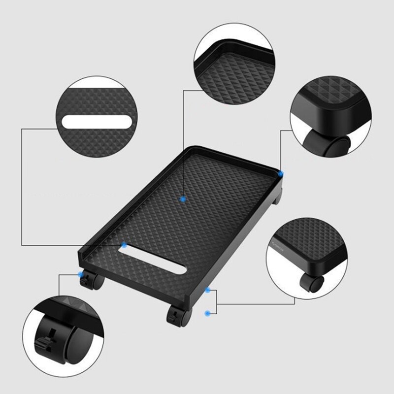 Desktop Computer Mainframe Bracket, Mobile Computer Tower Cart Computer Mainframe Bracket with Pulley Brake Bracket
