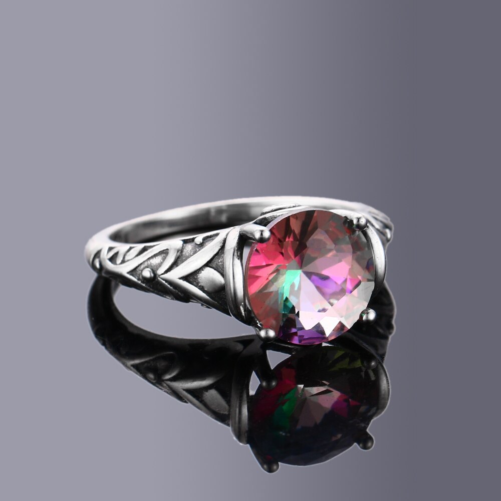 S925 Sterling Silber Ringe Regenbogen Feuer Mystic Zirkon Frauen Vintage Edlen Schmuck Braut Hochzeit Engagement Ring Zubehör