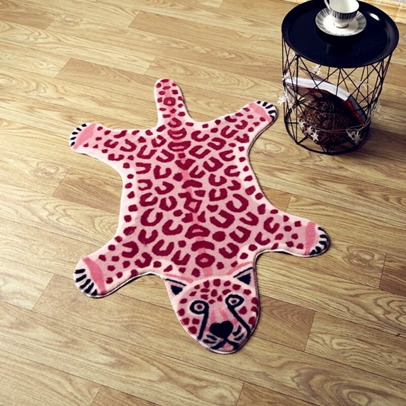 Alfombra con estampado de Tigre, antideslizante, piel de vaca, leopardo, piel sintética,: 1 pcs pink