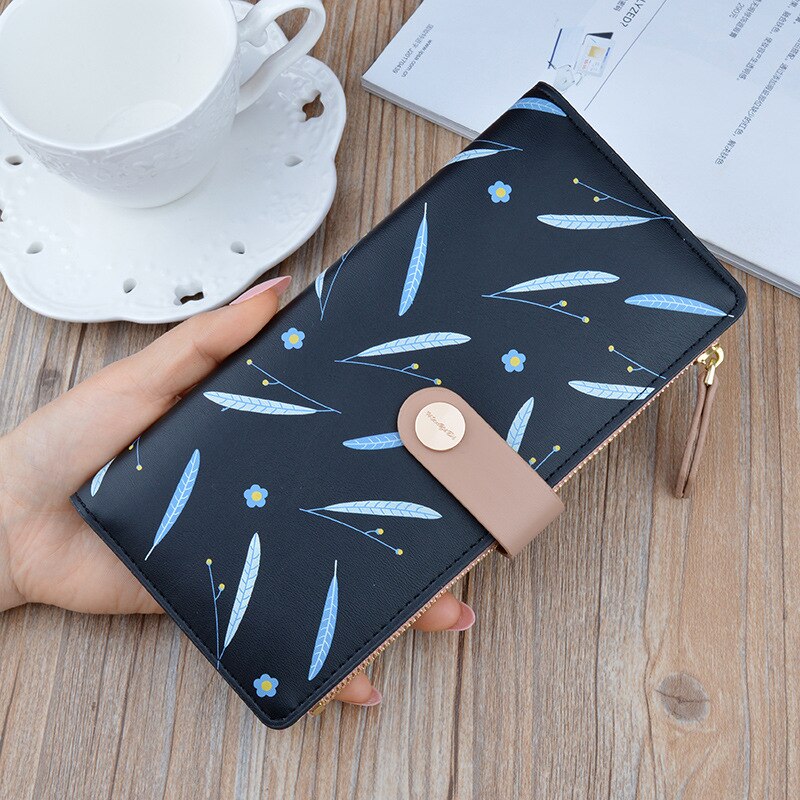 Women Long wallet Clutch Buckle printing Woman's Large Capacity Wallets Female Purse Lady Purses Phone Pocket Card Holder 515: BLACK  515 L